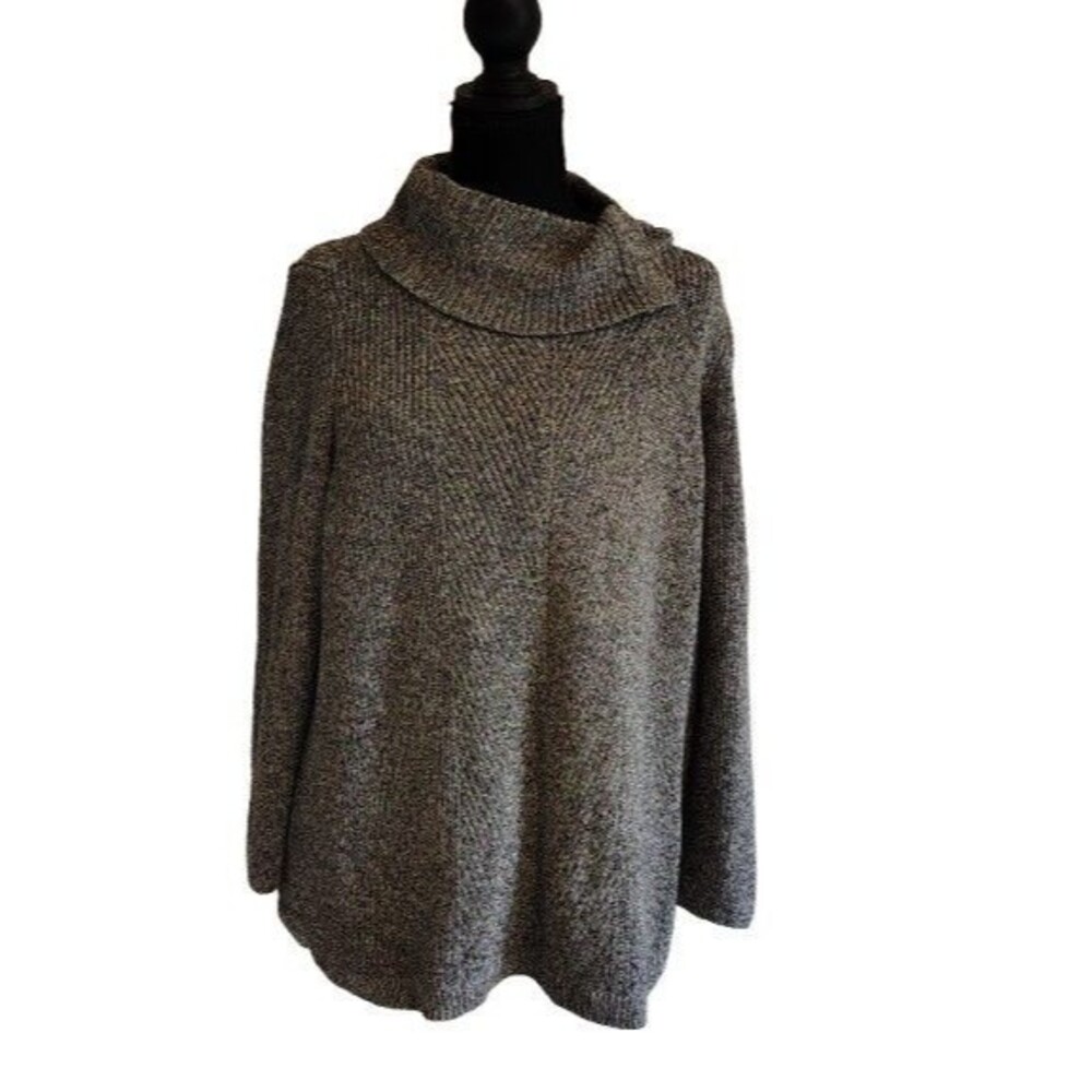 Talbots Woman Petites 1XP Cowl Neck Sweater Heathered Grey Black Knit